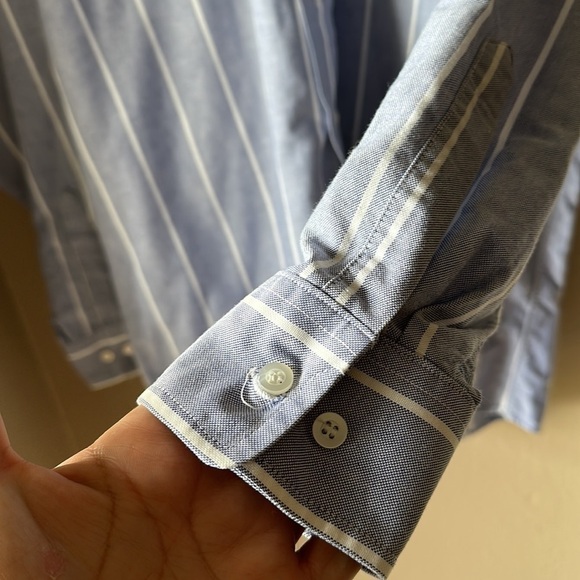 PEANUTS Blue Striped Long Sleeve Button Down Shirt - Picture 7 of 9